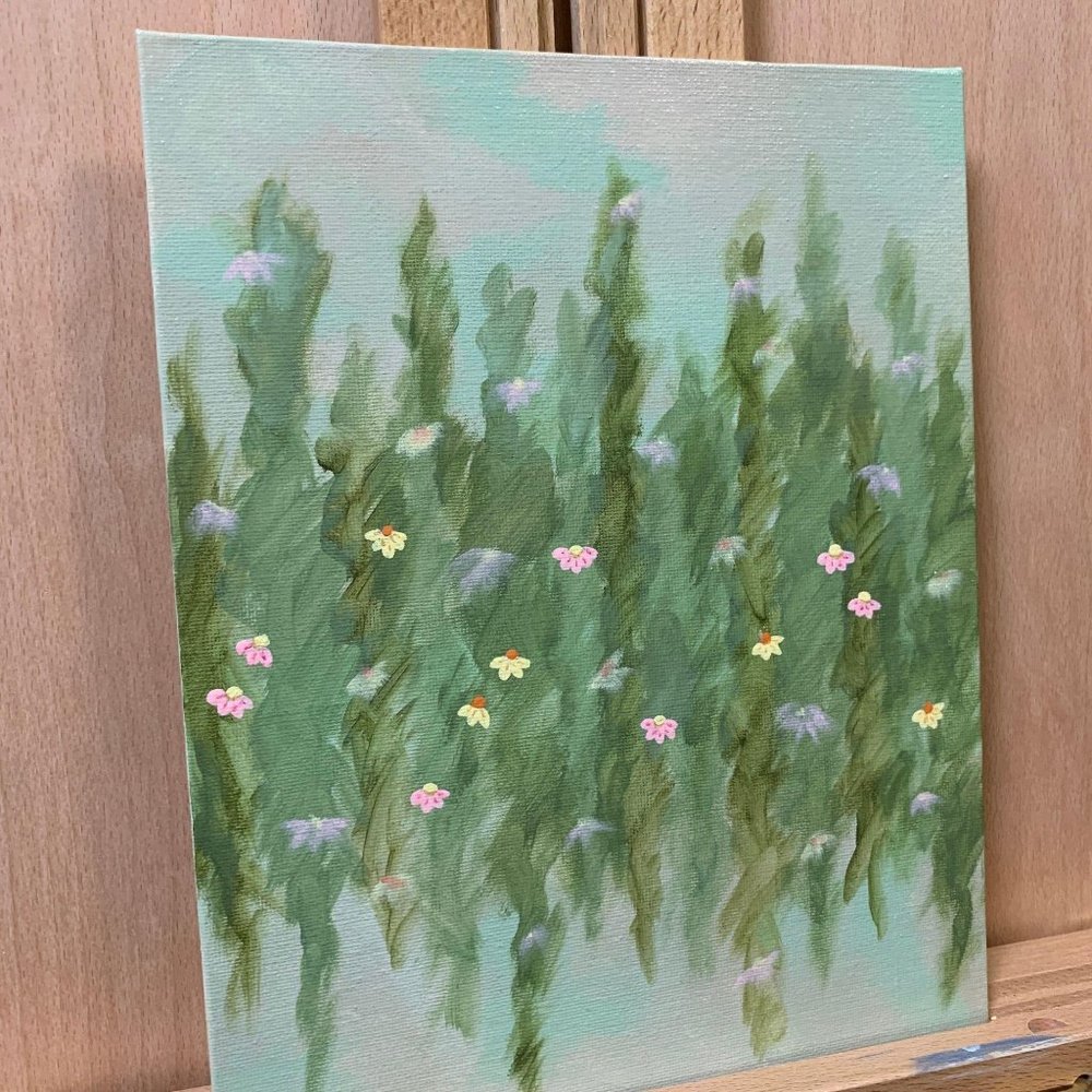 Chains of Flowers II, Acrylic Painting, 8 x 10